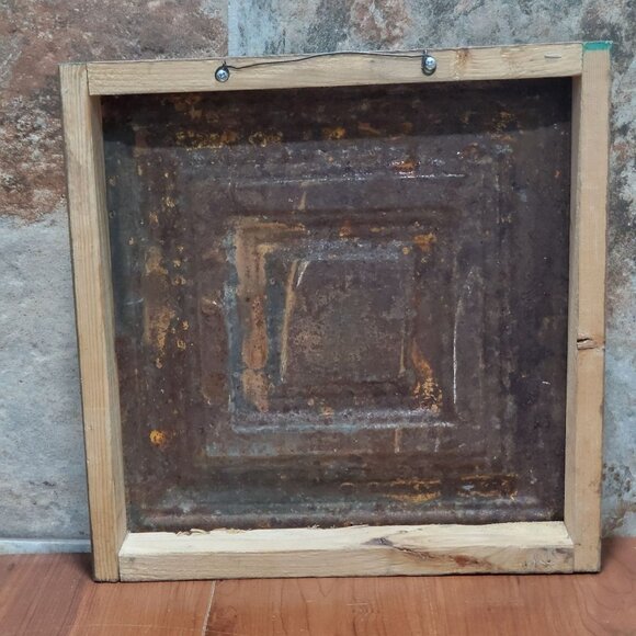 Turquoise Distressed Laugh Often Tin Metal on Wood Frame Hanging Wall Decor - Picture 2 of 11